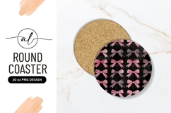 Pink Bows On Black Round Coaster Png Product Image 1