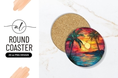 Stained Glass Sunset Palm Trees Round Coaster Png Product Image 1