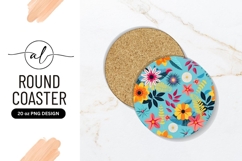 Colorful Floral Pattern On Round Coaster Png Product Image 1