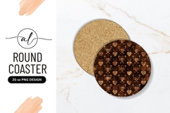 Brown Heart Damask Round Coaster Png Product Image 1