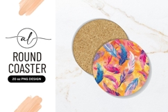 Colorful Feather Pattern Abstract Round Coaster Png Product Image 1