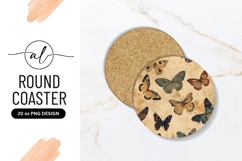 Vintage Butterfly Illustration Round Coaster Png Product Image 1