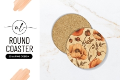 Vintage Orange Poppies Round Coaster Png Design Product Image 1