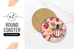 Bee On Teacup Art Round Coaster Png Product Image 1