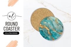 Turquoise And Gold Abstract Round Coaster Png Product Image 1