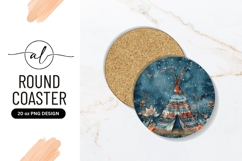 Watercolor Teepee Tent Floral Round Coaster Png Product Image 1