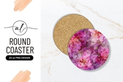 Pink And Gold Alcohol Ink Round Coaster Png Product Image 1