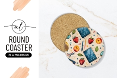 Watercolor Fruit And School Supplies Round Coaster Product Image 1