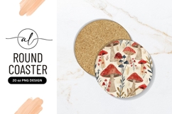 Watercolor Mushroom Pattern Round Coaster Png Product Image 1