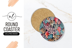 Colorful Watercolor Coral Pattern Round Coaster Png Product Image 1