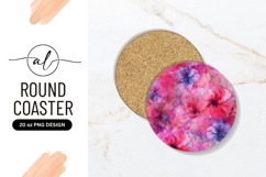 Pink And Blue Floral Round Coaster Png Product Image 1