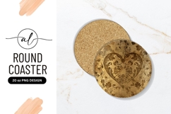 Golden Heart Floral Round Coaster Png Product Image 1