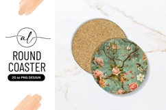 Bird And Floral Pattern Round Coaster Png Product Image 1