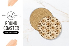Floral Beige And Brown Patterned Round Coaster Product Image 1