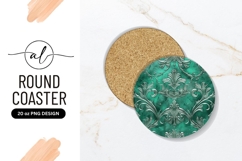 Emerald Silver Floral Pattern Round Coaster Png Product Image 1