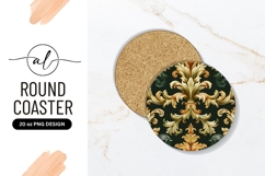 Elegant Gold Floral Ornament Round Coaster Png Product Image 1