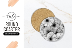 Floral Black And White Round Coaster Png Product Image 1