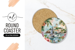 Tropical Island Watercolor Scene With Sailboat Product Image 1