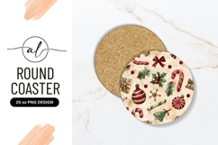 Christmas Watercolor Pattern Round Coaster Png Product Image 1