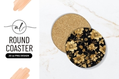 Golden Floral Pattern Round Coaster Png Design Product Image 1