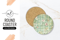 Floral Round Coaster Png On Gingham Background Product Image 1