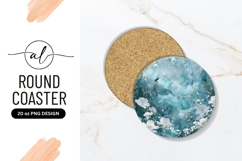Abstract Teal Flowers Background Round Coaster Png Product Image 1