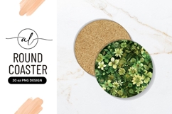 Green Floral Round Coaster Png Background Product Image 1
