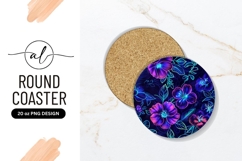 Neon Floral Pattern For Round Coaster Png Product Image 1