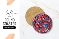 Red Blue Paisley Design Round Coaster Png Product Image 1