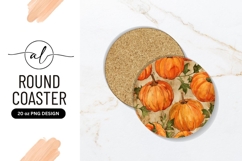 Watercolor Pumpkins With Leaves Round Coaster Png Product Image 1