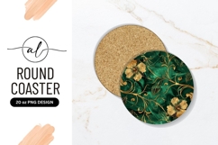 Emerald Green And Gold Floral Round Coaster Product Image 1