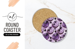 Purple Berry Cupcakes Round Coaster Png Design Product Image 1