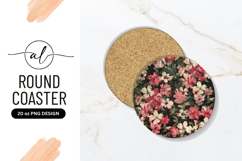 Dark Floral Pattern On Round Coaster Png Product Image 1