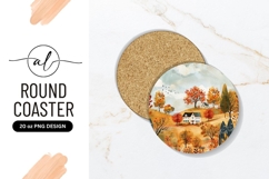 Autumn Landscape Houses Trees Round Coaster Png Product Image 1