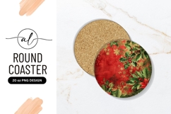 Vintage Christmas Foliage Red And Gold Round Coaster Png Product Image 1