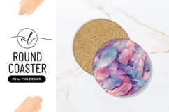 Pastel Feathers Background Round Coaster Png Product Image 1