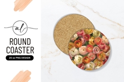 Floral Round Coaster Png With Ranunculus Flowers Product Image 1