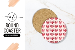 Watercolor Hearts Pattern Round Coaster Png Product Image 1