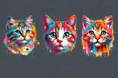 Cute Rainbow Cat Watercolor clipart, print design PNG Product Image 2