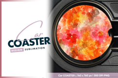 Watercolor floral pattern round car coaster png Product Image 1