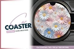 Pastel Daisy Flowers in a Circle round car coaster png Product Image 1