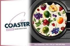 Watercolor Fruits Grapes Round Car Coaster Png Product Image 1