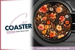 Watercolor Floral Design Round Car Coaster Product Image 1