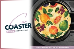 Watercolor Fruit Arrangement on Yellow round car coaster png Product Image 1