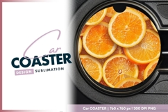 Orange Slices on Gray Background Round Car Coaster Png Product Image 1
