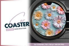 Colorful Daisy Flowers Arrangement on round car coaster png Product Image 1