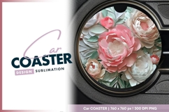 Paper Flowers in a Circle Arrangement Pink Round Car Coaster Product Image 1