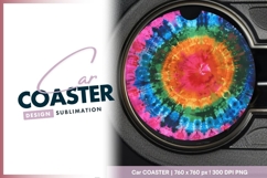 Colorful Tie Dye Circle Design on Gray Round Car Coaster Png Product Image 1
