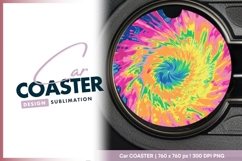 Colorful Tie Dye Swirl Design Round Car Coaster Png Product Image 1