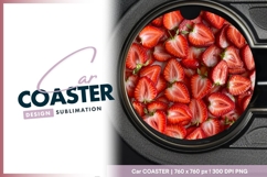 Freshly Cut Strawberries Arranged in a Round Car Coaster Png Product Image 1